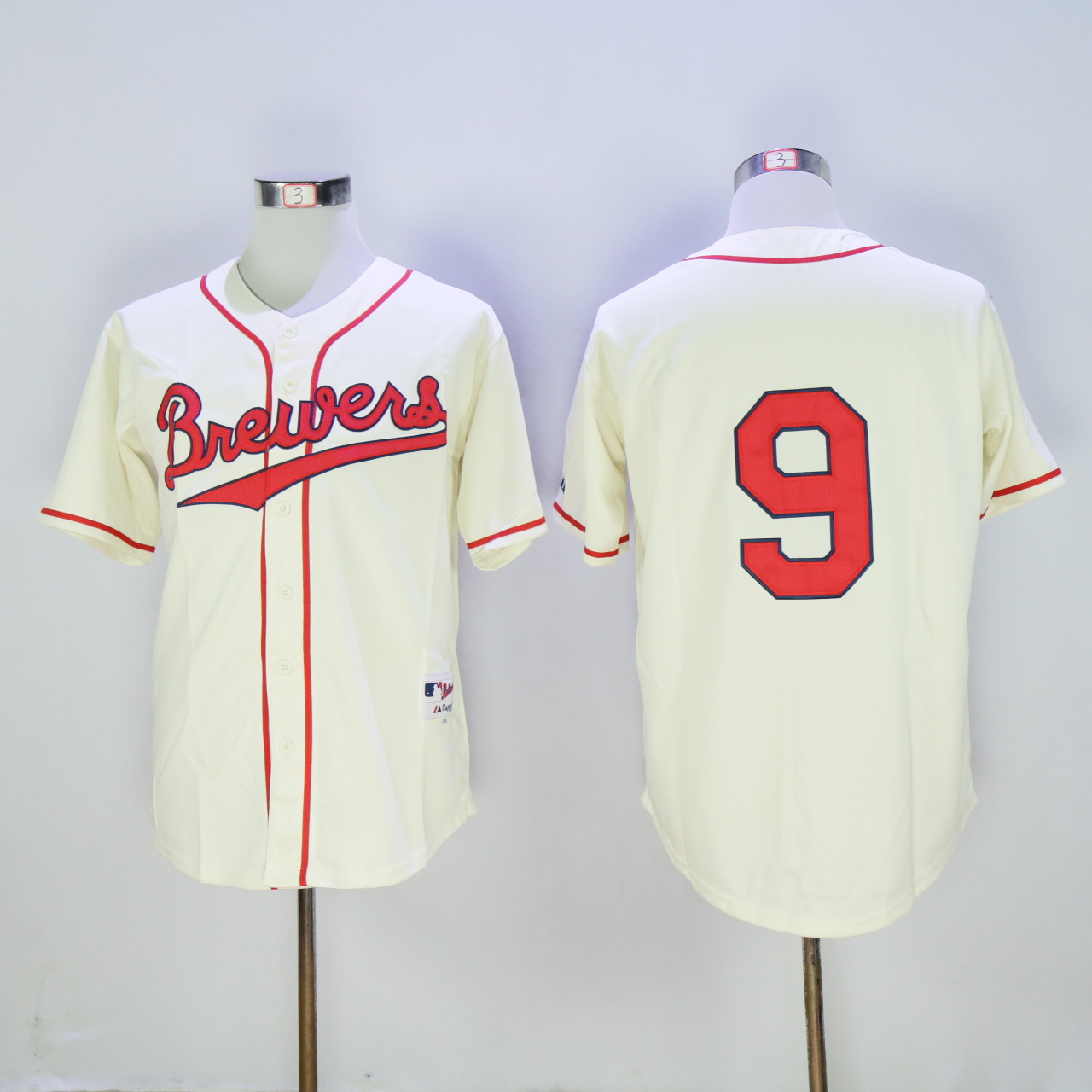 Men Milwaukee Brewers #9 Segura Cream Throwback 1942 MLB Jerseys->milwaukee brewers->MLB Jersey